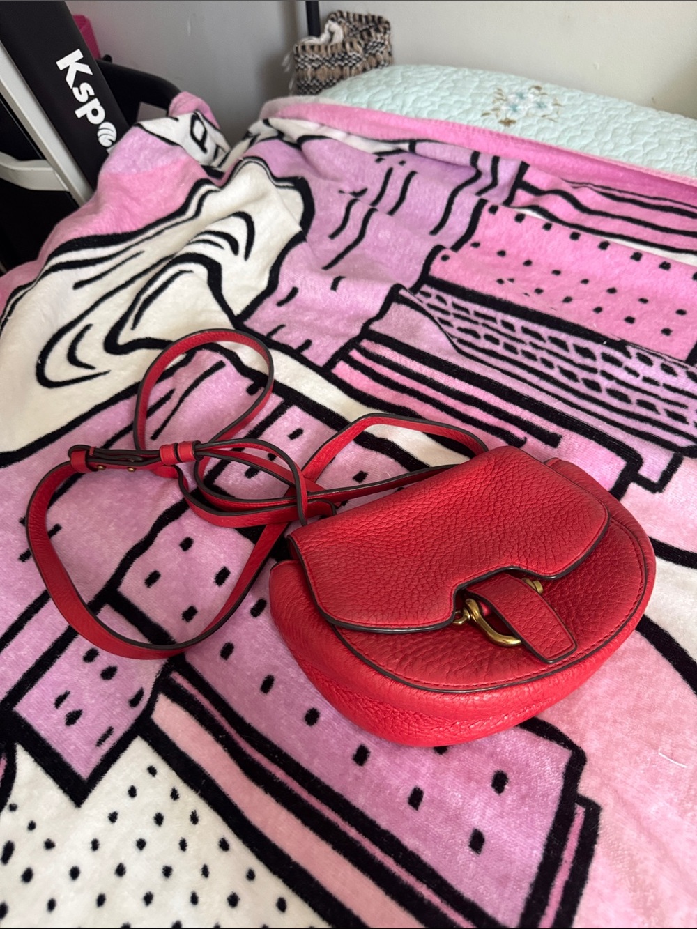 I req Orange/Red Leather Crossbody Saddle Bag